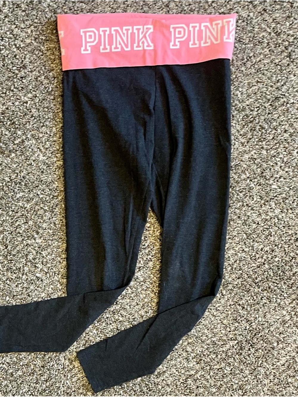 PINK Victoria's Secret Black Leggings with Pink Logo Waistband Size Small